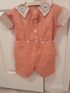 VINTAGE 1920s CHILDS LINEN EMBROIDERED SUIT - Picture 1 of 7