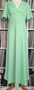 VINTAGE 70S C&A MAXI DRESS MINT GREEN BLACK FLORAL PRINT PARTY COCKTAIL 10-12 - Foto 1 di 17