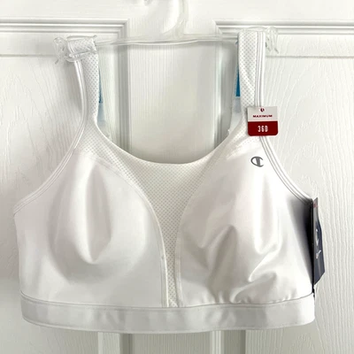 Sutiã esportivo Champion feminino suporte total conforto ponto ativo 36D branco 1602 novo com etiquetas - Imagem 1 de 3