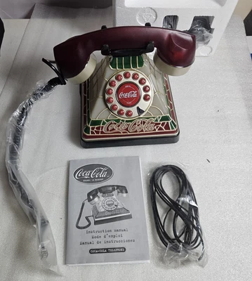 Coca Cola Telephone 2001 Stained Glass Tiffany Style Desk Phone Promo Vintage - Image 1 of 4