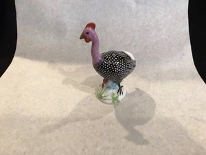 Herend Porzellan schwarz weiß rosa handbemalt Perlhenne Geflügel Figur #5011 6" - Bild 1 von 10
