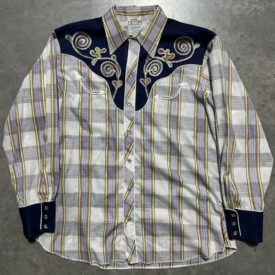 Vintage 70s H Bar C Shirt California Ranchwear Western Pearl Snap Embroidered XL - Image 1 of 4