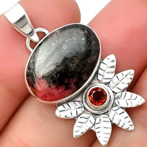 Natural Rhodonite & Garnet 925 Sterling Silver Pendant Jewelry P-1425 - Picture 1 of 5