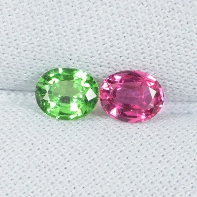 0,96 ct TOP LUSTROSO VERDE Y ROSA NATURAL TSAVORITA Y ESPINELA PAR OVALADO BL Foto 1 de 2