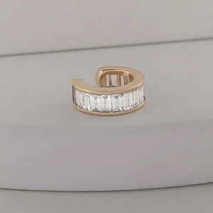 Pendientes brazalete oreja diamante baguette natural oro amarillo 14k hechos a mano joyería fina - Imagen 1 de 9