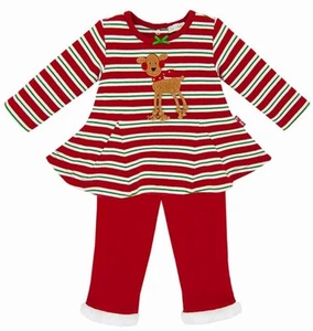 NEW Le Top Baby Girl Christmas Reindeer Top & Fur Trim Pants Size 3 Months NWT - Picture 1 of 1