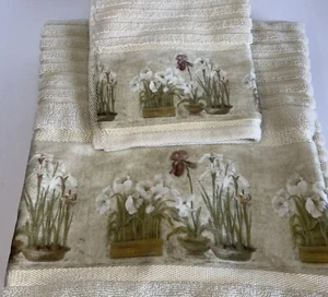 Crossbill Orchids Decorative Bath Towel And Wash Rag Ivory Floral Off White - Picture 1 of 5
