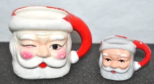 Vintage 2er Set Weihnachtsmann Tassen, Commodore zwinkernder Weihnachtsmann & Mini Markenlos nicht zwinkernd - Bild 1 von 13