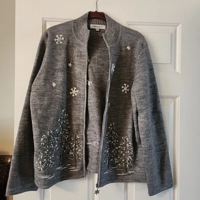 Suéter Coldwater Creek Mujer Talla L Gris Navidad Copo de Nieve Mezcla de Lana Cremallera Foto 1 de 3