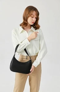 Mujer NEGRO Mini Bolso de Hombro Hobo Bolso de Mano Bolso sin asas Cartera Cierre de Cremallera - Imagen 1 de 7