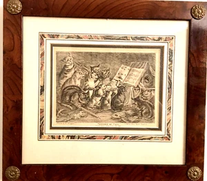 Cats “Concert Of Cats” Ackerman’s Lithography 1817 Orig  In Later Walnut Frame - Picture 1 of 9