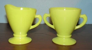 Vintage Hazel Atlas OVIDE PLATONITE Yellow Creamer & Open Sugar 1950-1960 NICE! - Picture 1 of 7