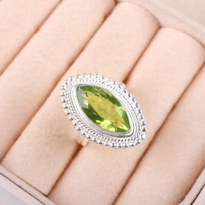 Peridot Gemstone 925 Sterling Silver Ring Handmade Jewelry Ring Gift For Love - Image 1 of 3