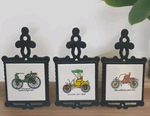 San-Huan Cast Iron Tile Unique Vintage Cars Trivets Set of 3 MCM Decor - Picture 1 of 10