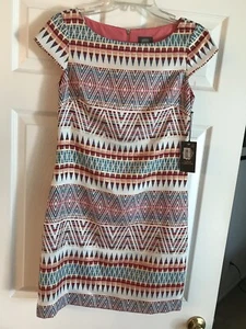 NWT Vince Camuto Gold Multi Shimmer Metallic Woven Jacquard Sheath Dress SZ 2 - Picture 1 of 12
