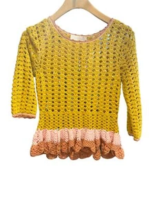Top con volantes de ganchillo Zimmermann Laurel | amarillo mostaza/rosa, manga de tres cuartos - Imagen 1 de 4