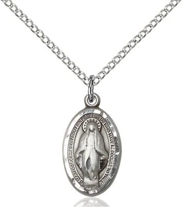 Sterling Silver Catholic Miraculous Mary Medal Pendant Necklace 18"Chain GiftBox - Picture 1 of 4