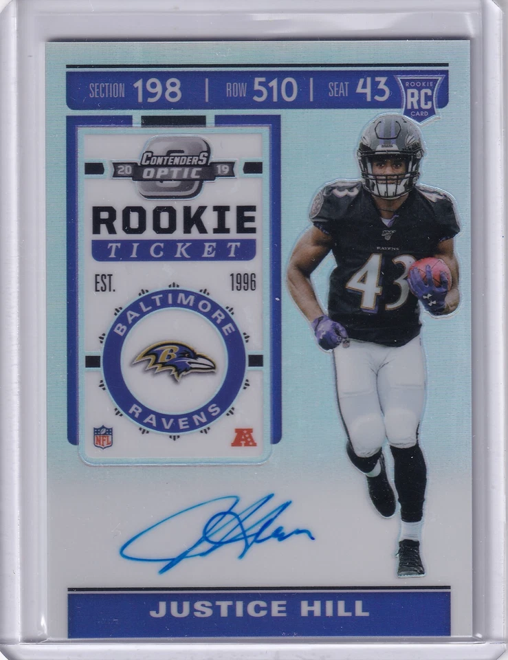 Justice Hill 2019 Panini Contenders Optic Silver Prizm Rookie Ticket Rc Auto - Image 1 of 2