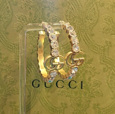 GUCCI GG CRYSTAL HOOP EARRINGS - Box & Dust Pouch Included - Image 1 of 3