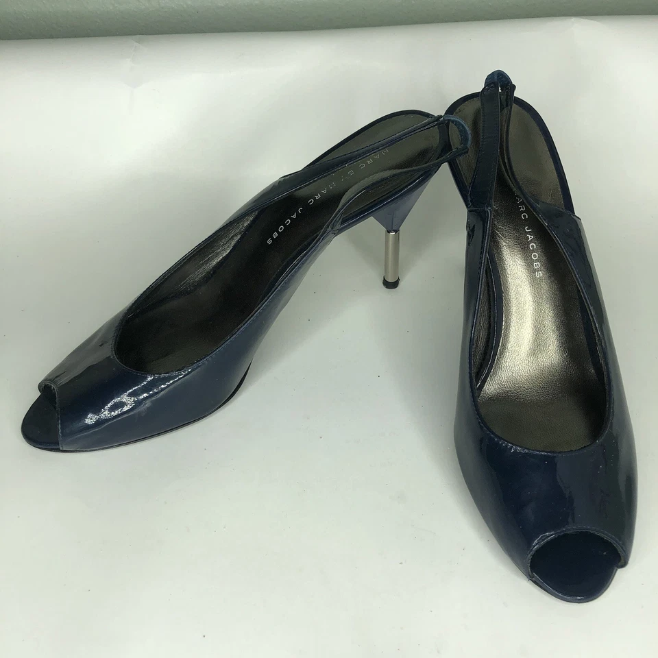 marc jacobs shoes heels women size 39.5 US 8.5 blue patent Slip Ons Casual Foto 1 de 4