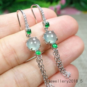 Certified Icy高冰种Burma 100% Natural A Round egg jadeite Jade Earring s925silver耳坠 - Picture 1 of 24