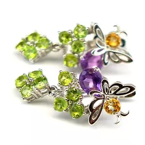 SHOLA Echt Natürlicher Amethyst & Peridot Ohrringe 925 Sterlinsilber E370 - Bild 1 von 3