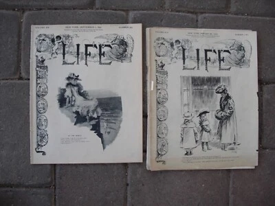 Life MagazineSept. 1,  1892 and Jan 26, 1905 Illustrated Weekly Humor Satire - Image 1 of 4