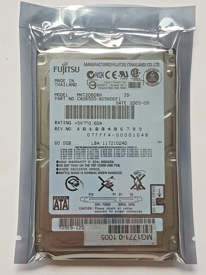 60 GB SATA Fujitsu MHT2060BH 5400RPM 8MB HDD 2.5" Internal Hard Drive New - Image 1 of 1