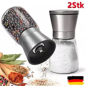 2stk. Edelstahl Manuell Pfeffermühle Set Glas Keramikmahlwerk Gewürzmühle Salz - Bild 1 von 10