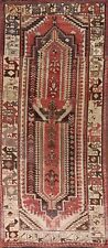 Vintage Tribal Red Abadeh Runner Rug 3' 7" x 9' 5" Wool Handmade Hallway Carpet