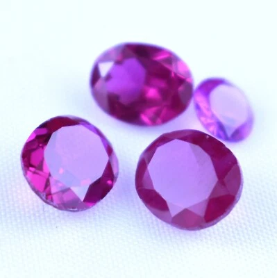 Cabujón facetado de piedras preciosas sueltas rubí forma ovalada 4 piezas Foto 1 de 4
