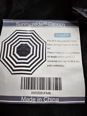 9Ft Patio Umbrella Canopy Market Umbrella Outdoor Canopy 8 Ribs Black and White - Image 1 of 4