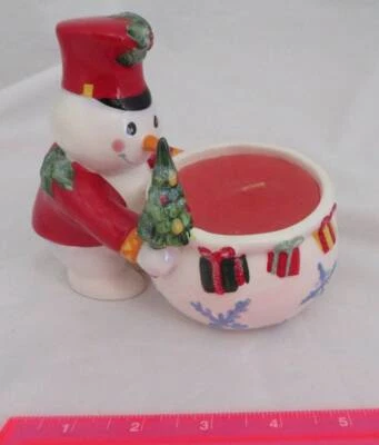 New WHITE BARN Winter SNOWMAN Scented CANDLE + HOLDER Bowl Tree - Image 1 of 4
