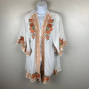 Savanna Jane Kimono Topper Womens Size Medium White Embroidered Bell Sleeves - Picture 1 of 12