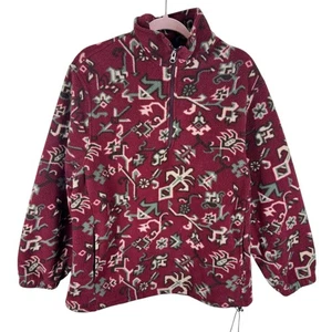 Woolrich pullover vintage rosso floreale 1/4 zip finto collo pile donna taglia L - Foto 1 di 8