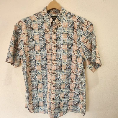 Camisa Hawaiana Woolrich Para Hombre L Gecko Estampado en Bloque Retro Chic Resort Estilo Informal Foto 1 de 4