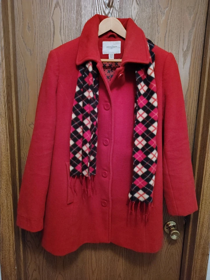 Abrigo de vestir de colección Jaclyn Smith rojo mezcla de lana botón delantero 1X 56 lana 26 poliésterestr Foto 1 de 4