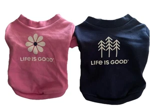 Life is Good Hund rosa/blau Blumen T-Shirt kleine Hunde 5-7 Pfund Haustiere 2 Shirts - Bild 1 von 3