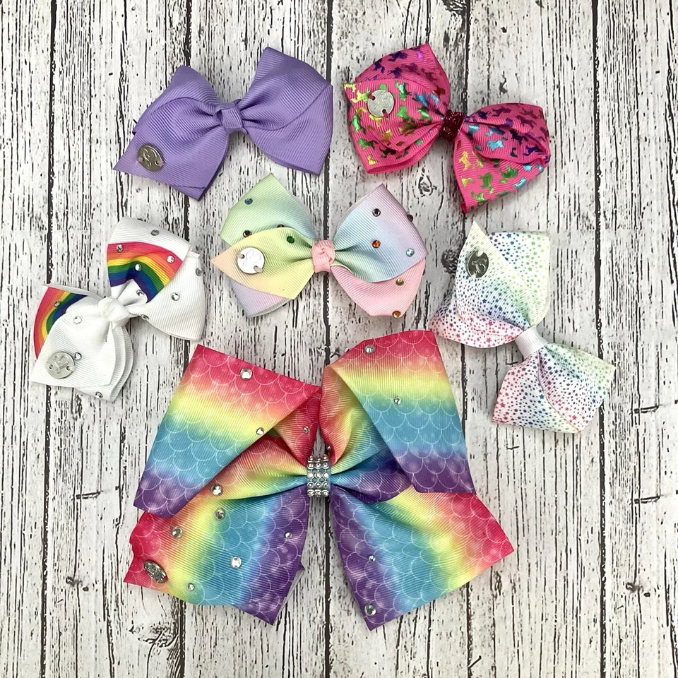 LOTE de 6 clips de moño de diamantes de imitación arco iris unicornio Jojo Siwa Foto 1 de 4
