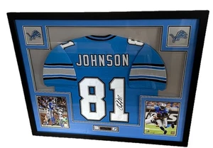 Calvin Johnson Autographed & Framed Blue Detroit Jersey Auto JSA COA - Picture 1 of 9