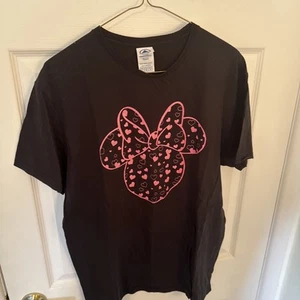 DISNEY MINNIE MOUSE Black Pink Heart Logo T-shirt Woman’s L - Picture 1 of 6