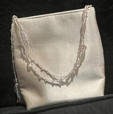 Vintage La Regale Champagne Formal Handbag With Pink Beaded Straps And Tassles - Image 1 of 4