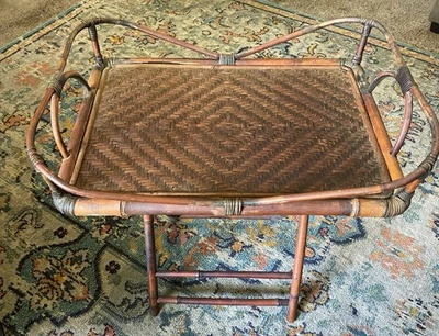 Gorgeous Bamboo And Rattan Serving Tray Two piece 28"h., 25"w. Amazing VTG Piece - Image 1 of 4
