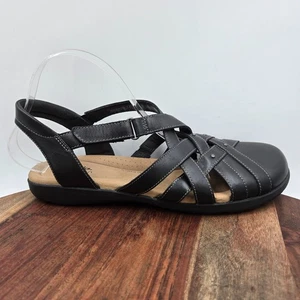 Clarks Elizabelle Sea Sandals Womens 11M Black Leather Comfort Strappy Fisherman - Picture 1 of 11