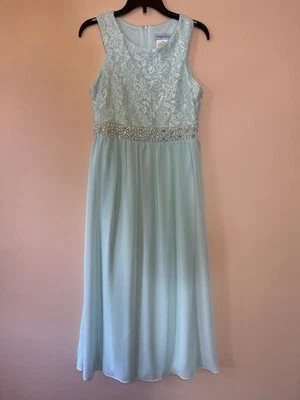 Vestido formal Tween Diva niñas talla 14 baile de regreso a casa verde encaje flores Foto 1 de 4