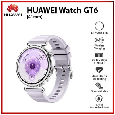 NEW Huawei Watch GT 6 41mm PURPLE 1.32" AMOLED Bluetooth iOS Android Smartwatch - Image 1 of 4