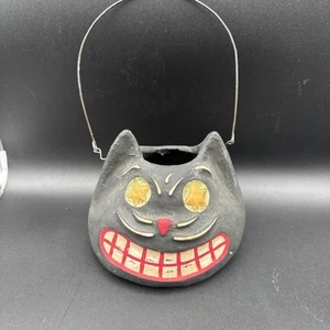 Bethany Lowe Vintage Style Distressed Black Cat Bucket Paper Mache Halloween - Afbeelding 1 van 8