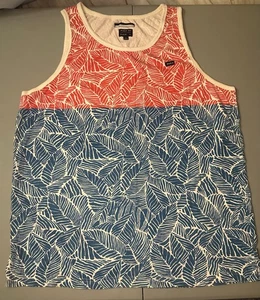 RVCA Men's L Large Tank Top Blue Red White Tropical Floral AOP 100% Cotton - Picture 1 of 11