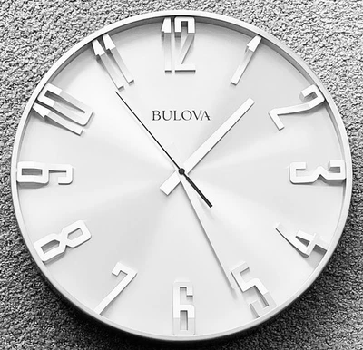 BULOVA Designer 16” Quartz Quiet Analog Wall Clock Slimline Metal Case - Image 1 of 4