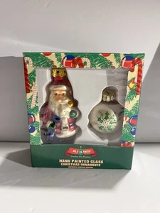 All Is Brite Hand Painted Glass Ornaments Christmas Santa Ball - Picture 1 of 3
